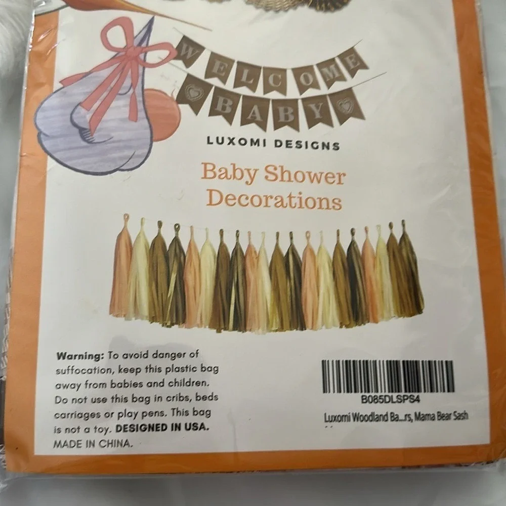 Luxomi Designs Woodland Baby Shower Decorations Mama Bear Sash Burlap Banner Set